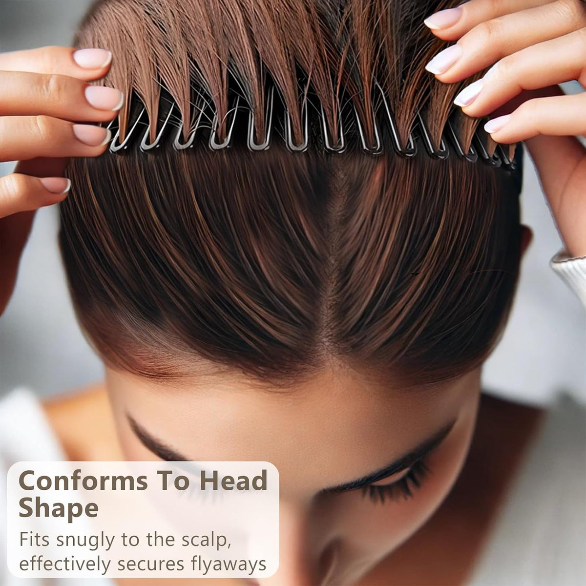 Women'S Classic Nylon Flexible Comb Headband with Tooth for All Hair Types, Stylish and Easy-To-Use (Brown+Black)