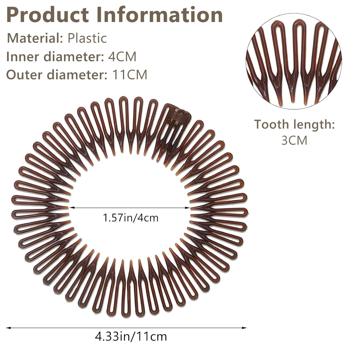 Women'S Classic Nylon Flexible Comb Headband with Tooth for All Hair Types, Stylish and Easy-To-Use (Brown+Black)