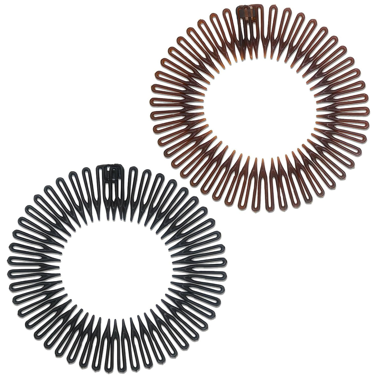 Women'S Classic Nylon Flexible Comb Headband with Tooth for All Hair Types, Stylish and Easy-To-Use (Brown+Black)