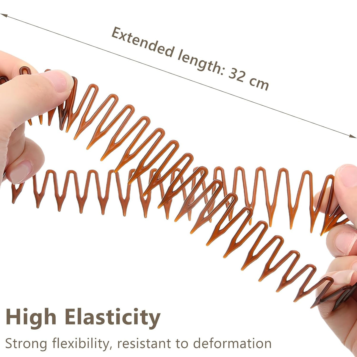 Women'S Classic Nylon Flexible Comb Headband with Tooth for All Hair Types, Stylish and Easy-To-Use (Brown+Black)