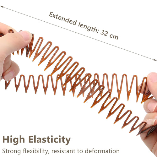 Women'S Classic Nylon Flexible Comb Headband with Tooth for All Hair Types, Stylish and Easy-To-Use (Brown+Black)