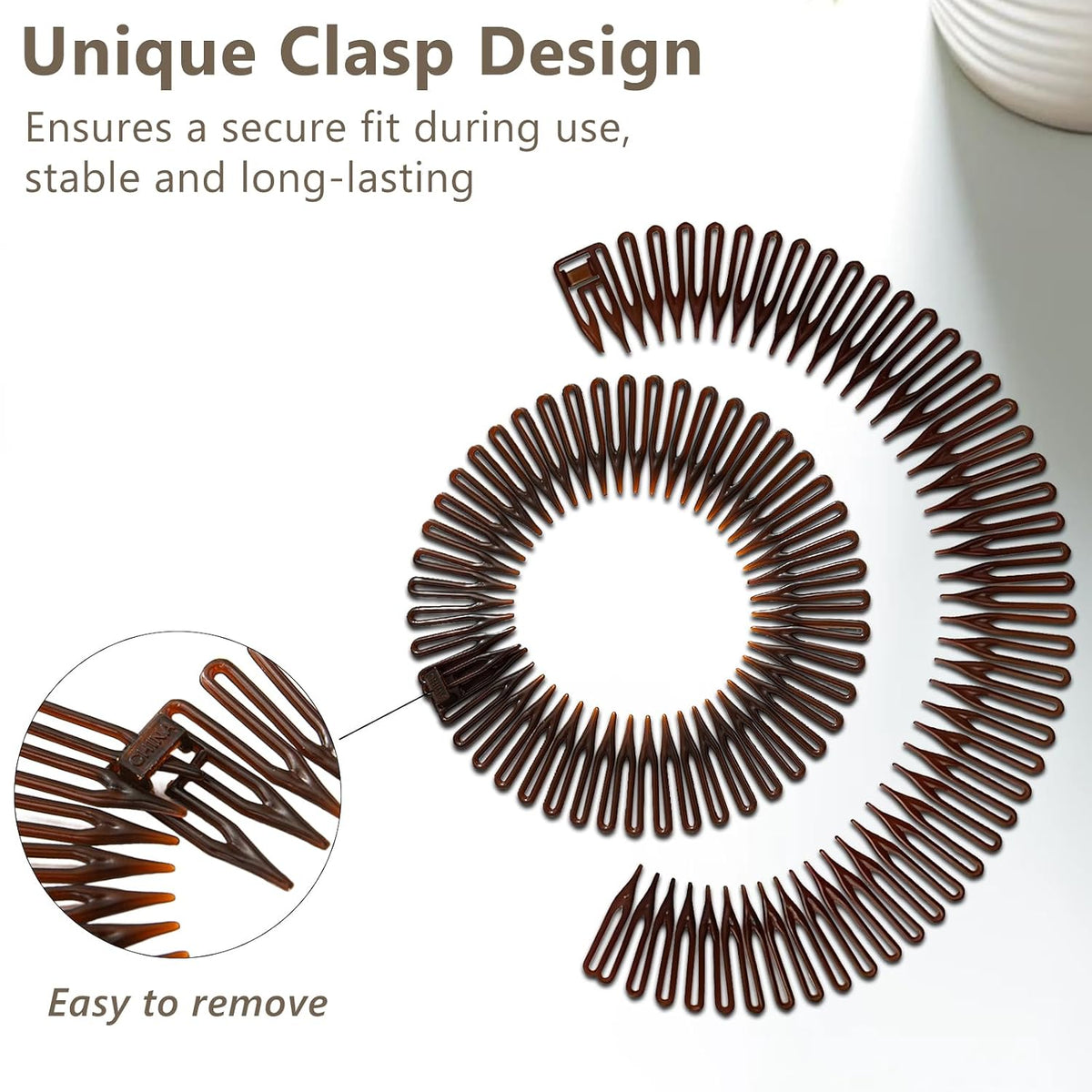 Women'S Classic Nylon Flexible Comb Headband with Tooth for All Hair Types, Stylish and Easy-To-Use (Brown+Black)