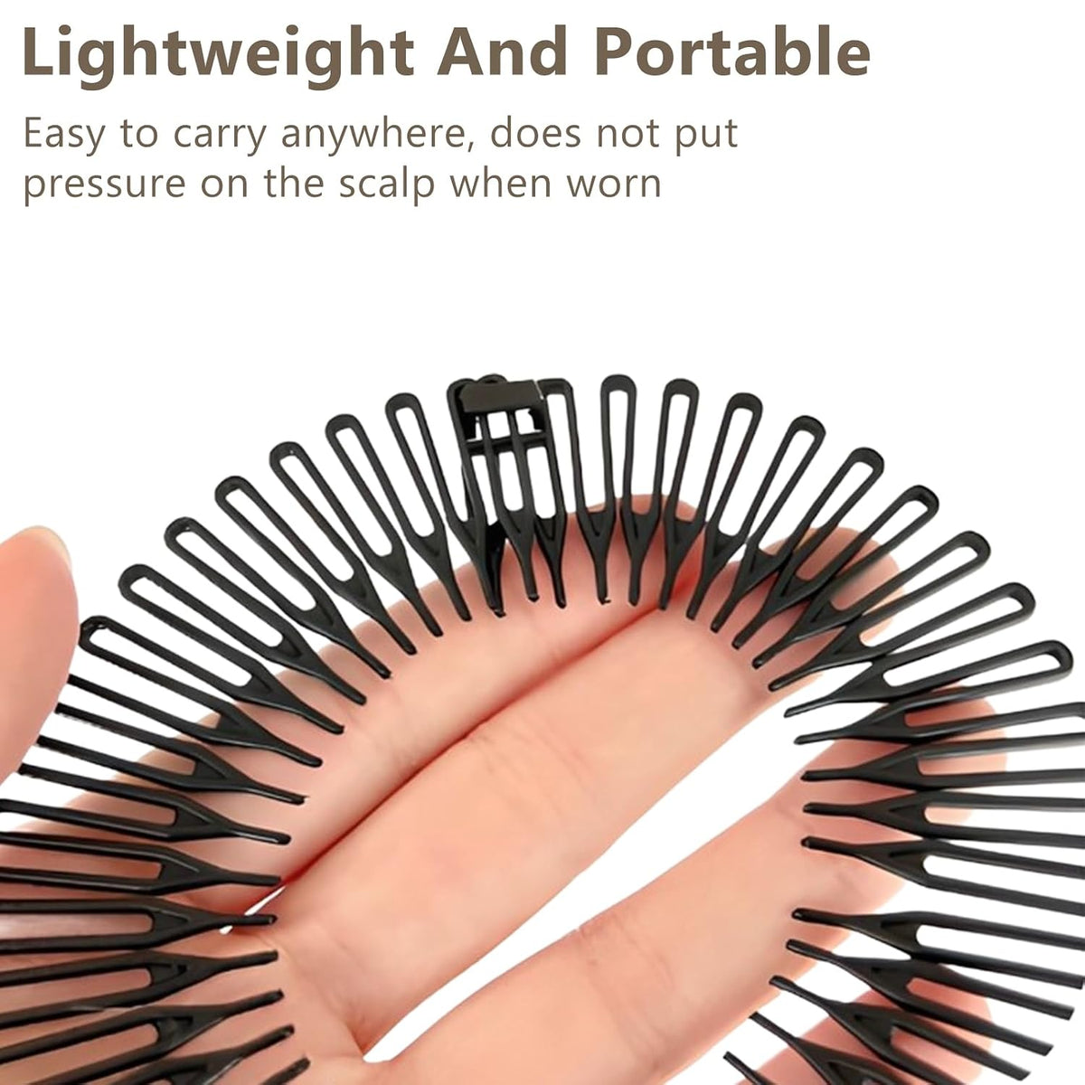 Women'S Classic Nylon Flexible Comb Headband with Tooth for All Hair Types, Stylish and Easy-To-Use (Brown+Black)